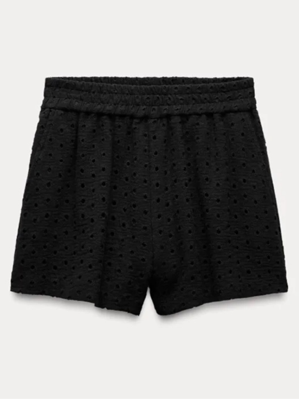 Zara Black Eyelet Elastic-Waist Shorts